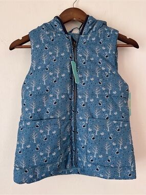 NWT Copper Key Blue Swan Print Quilted Hooded Vest - Size 10/12